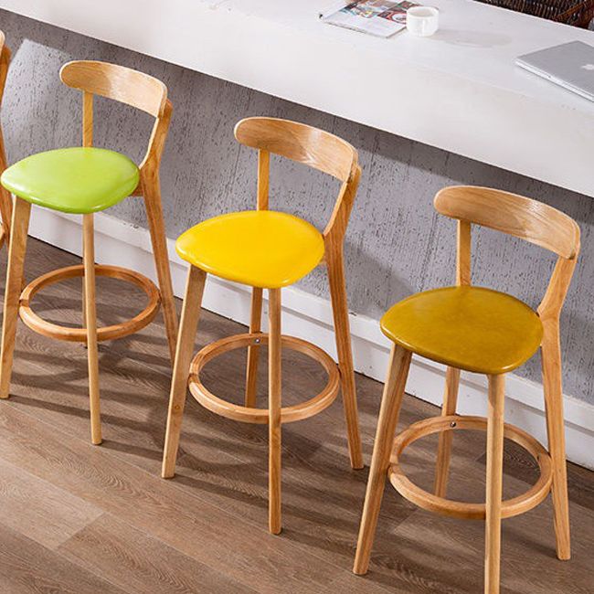 Industrial Backrest Armless Counter Stool Wood Cafe Bar Stool with Cushion and Pedal