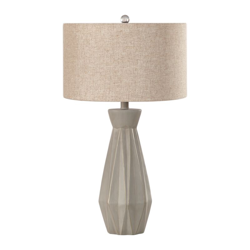 Beige/White 1 Head Night Table Lamp Rustic Fabric Drum Shade Nightstand Light for Bedside