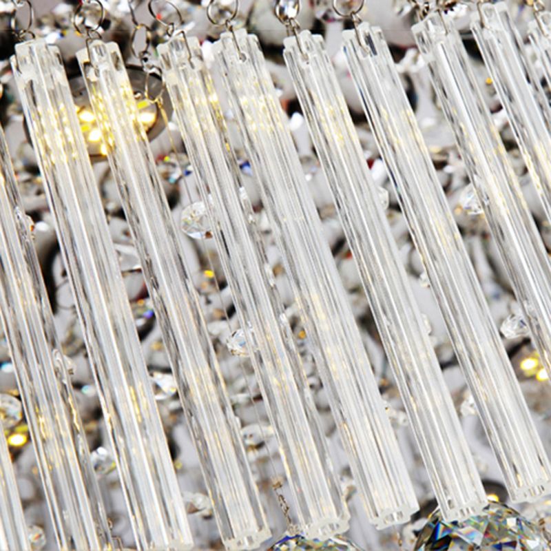 Rectangular Dining Room Island Lighting Luxury Crystal Modern LED Hanging Light in Silver