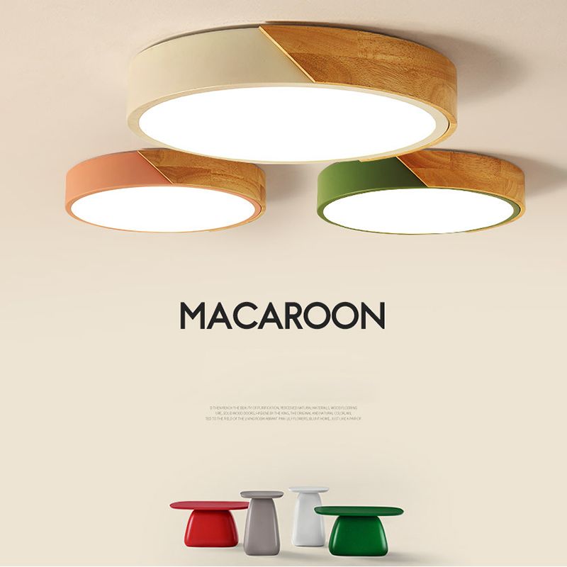 Luminaria de techo interior minimalista, luces de montaje empotrado en techo de metal y madera planas de macarrón
