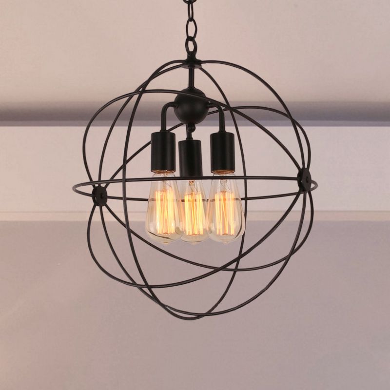 Draadbol metalen schaduw hanglamp licht industriële stijl 3 bollen restaurant hangende lamp met ketting in zwart