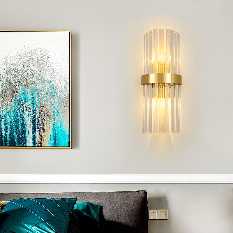 Crystal Half-Cylinder Shape Wall Sconce Modern Style 2 Lights Wall Light Fixture in Gold