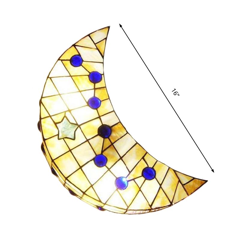 Moon Shape Wall Light Vintage Stained Glass 1-Light Wall Sconce for Hallway