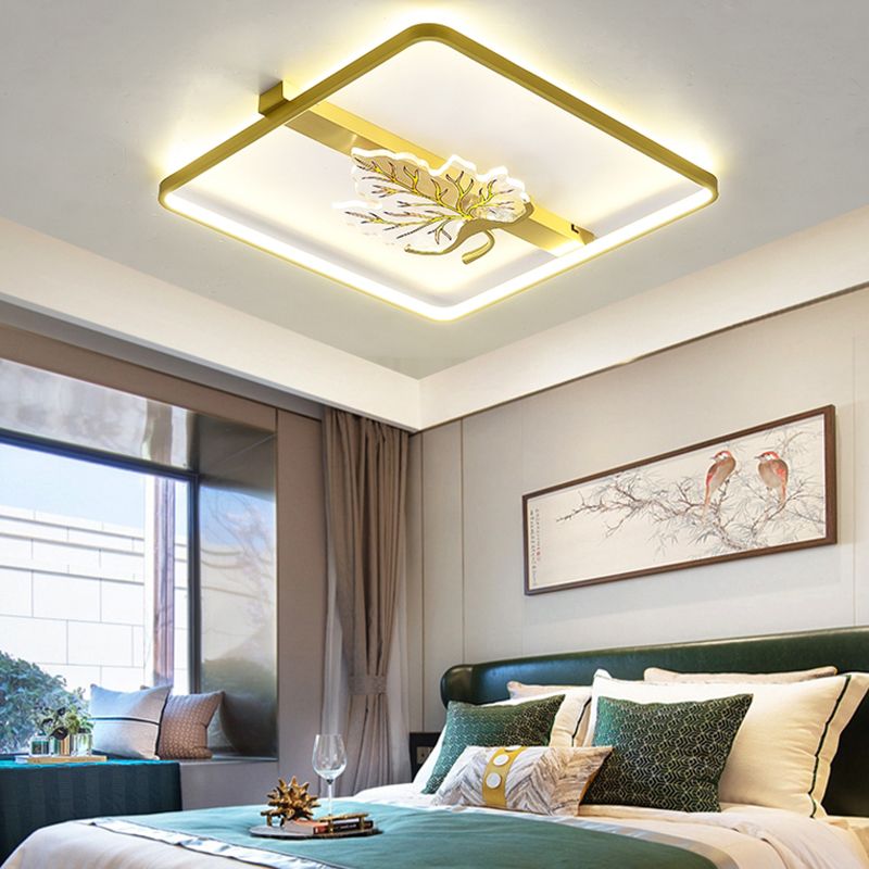 Geometry Shape Flush Mount Lamps Modern Metal 2-Light Flush Mount Fixture in Gold