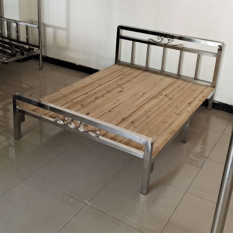 Modern Silver Steel Bed Rectangular Standard Bed with Metal Legs