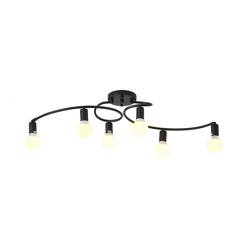 Wit/zwart gebogen arm semi -spoelbevestiging met opaalglas kale bol schaduw eigentijds metaal 6 lichten semi -spoeling lamp armatuur