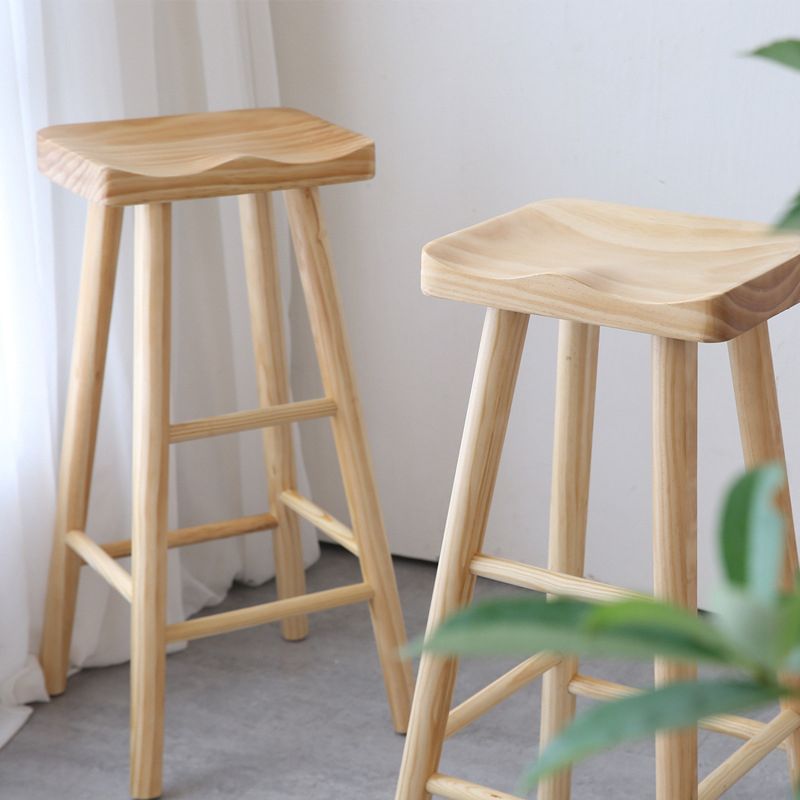 Industrial Backless Armless Counter Stool Pine Wood Bar Stool with Pedal for Milk Tea Shop