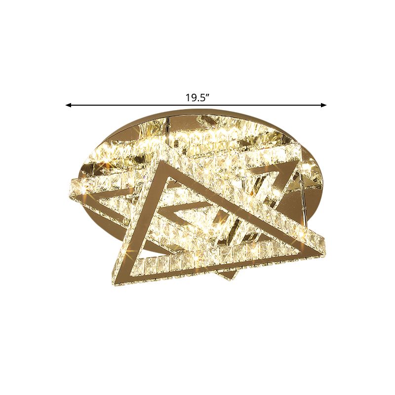 Plafond LED Mount contemporain double triangle claire les cristaux de coupe rectangulaire semi-rincer en acier inoxydable