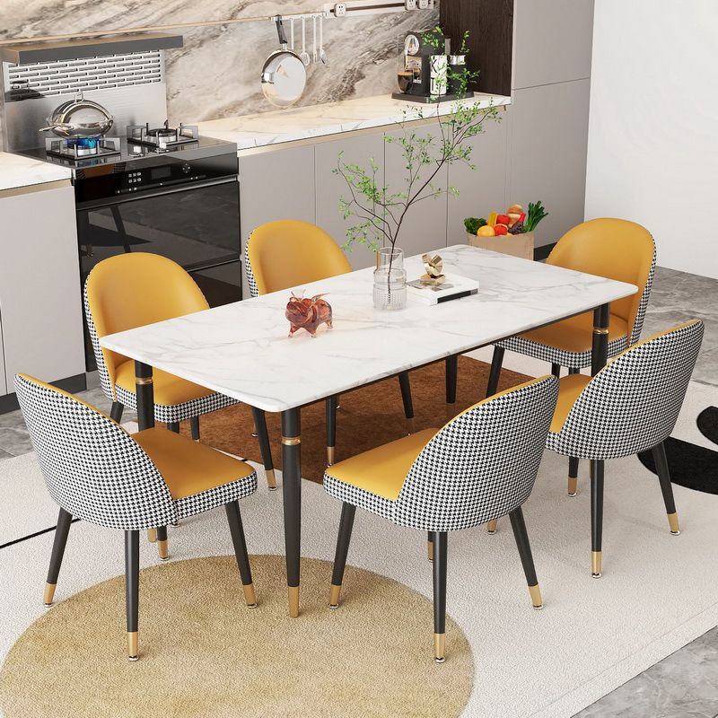 Modern 1/4/5/7 Pieces Dining Set Rectangle Stone Top Legs Dinette Set in White