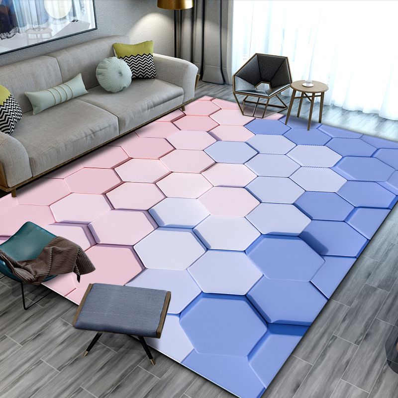 Multi Color Modern Rug Polyster Abstract Print Area Rug Non-Slip Pet Friendly Washable Area Carpet for Living Room