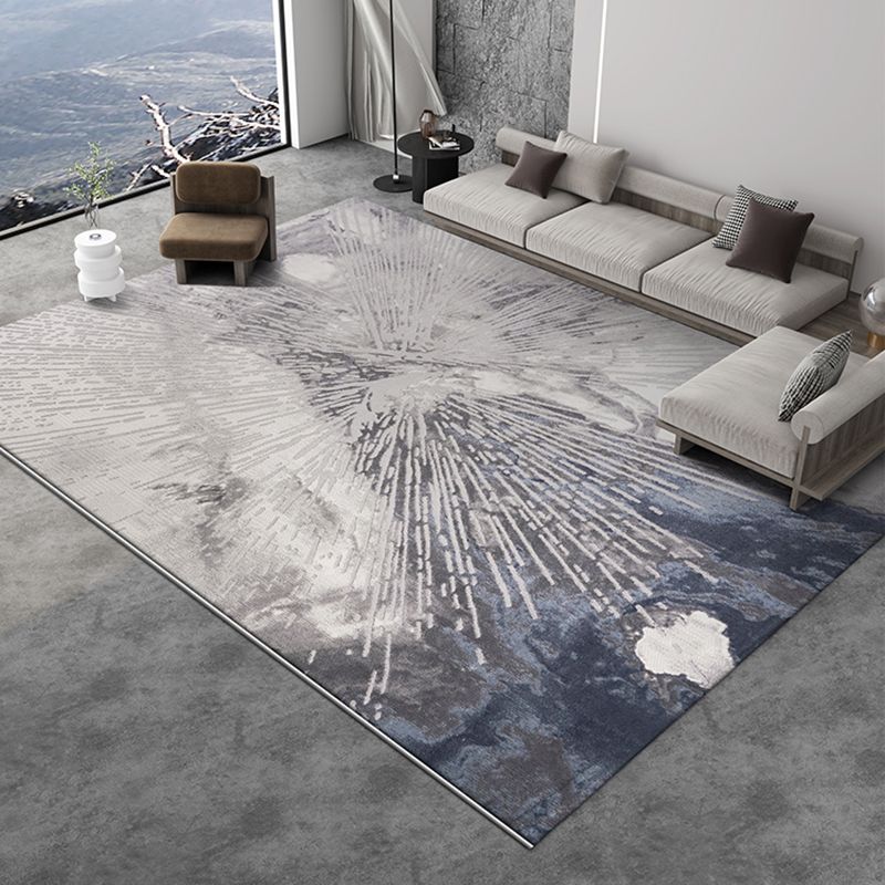 Grey Modern Area Carpet Tie-Dye Pattern Polyester Area Rug Easy Care Washable Rug for Living Room