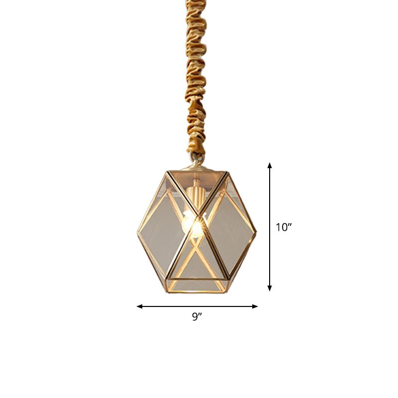 Prismatic/Faceted/Diamond Clear/Frosted Glass Hanging Pendant Vintage 1-Light Bedroom Ceiling Light in Brass