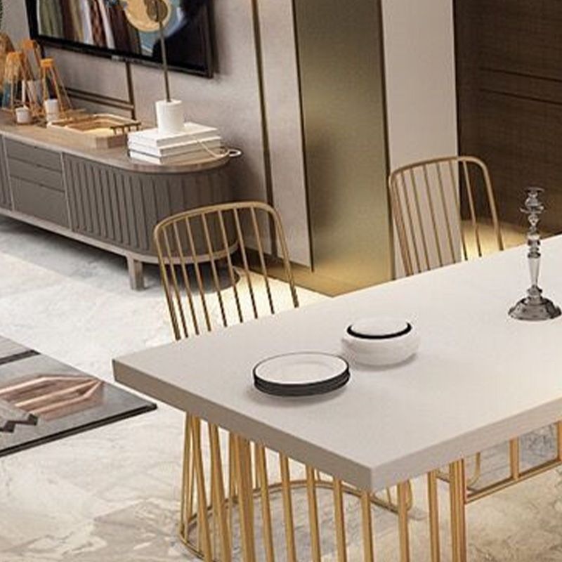 Rectangle Golden Base Dining Table Modern Wood Table for Dining Room