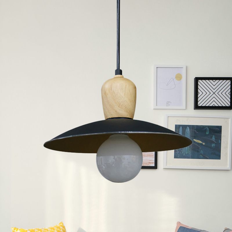 Noordse vliegende schotel hanglamp ijzer een enkele lamp woonkamer slinger licht in wit/zwart-hout