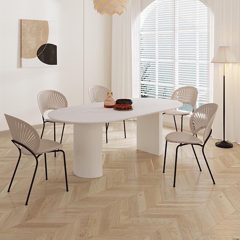 Oval Solid Wood Dining Table Modern White-black Furniture with Double Pedestal for Office