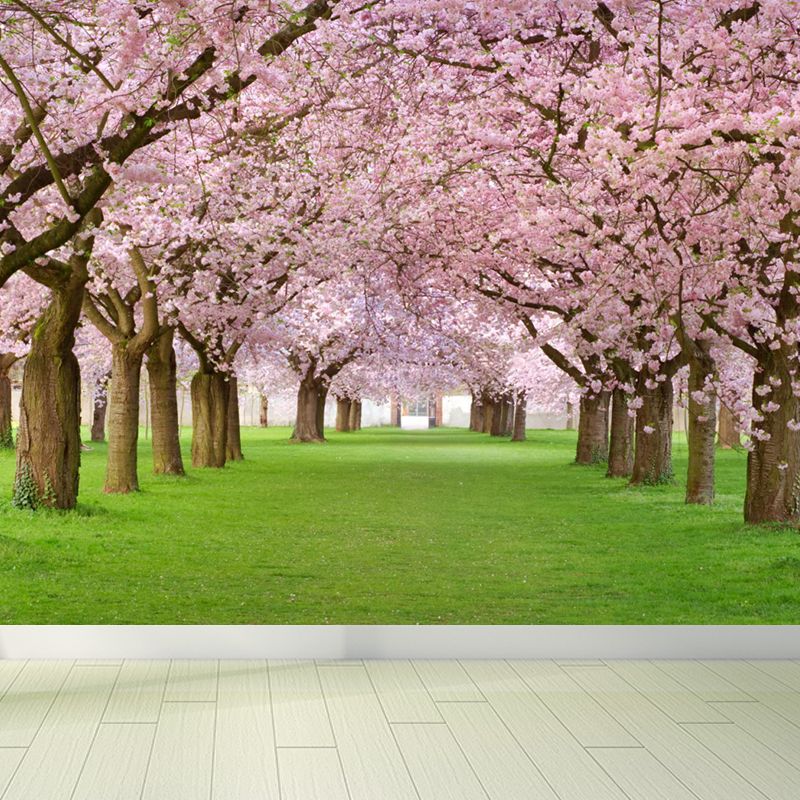 Extra Large Modern Mural Wallpaper in Pink Cherry Trees Wall Decor, Custom Printed