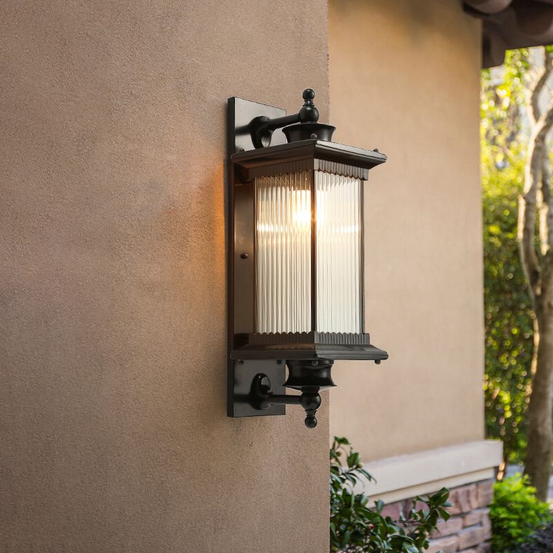Rectangular Outdoor Wall Lighting Rustic Metal 1-Light Black Finish Sconce Wall Light