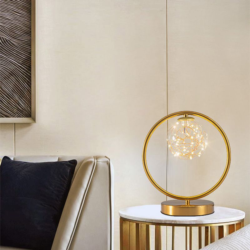 Ball Clear Glass Table Lamp Modern Starry LED Nightstand Light for Living Room