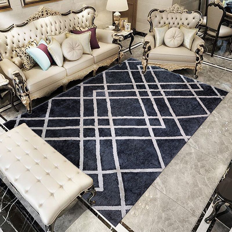 Chic Modern Area Rug Green Geometric Pattern Rug Polyester Non-Slip Backing Carpet for Home Decor