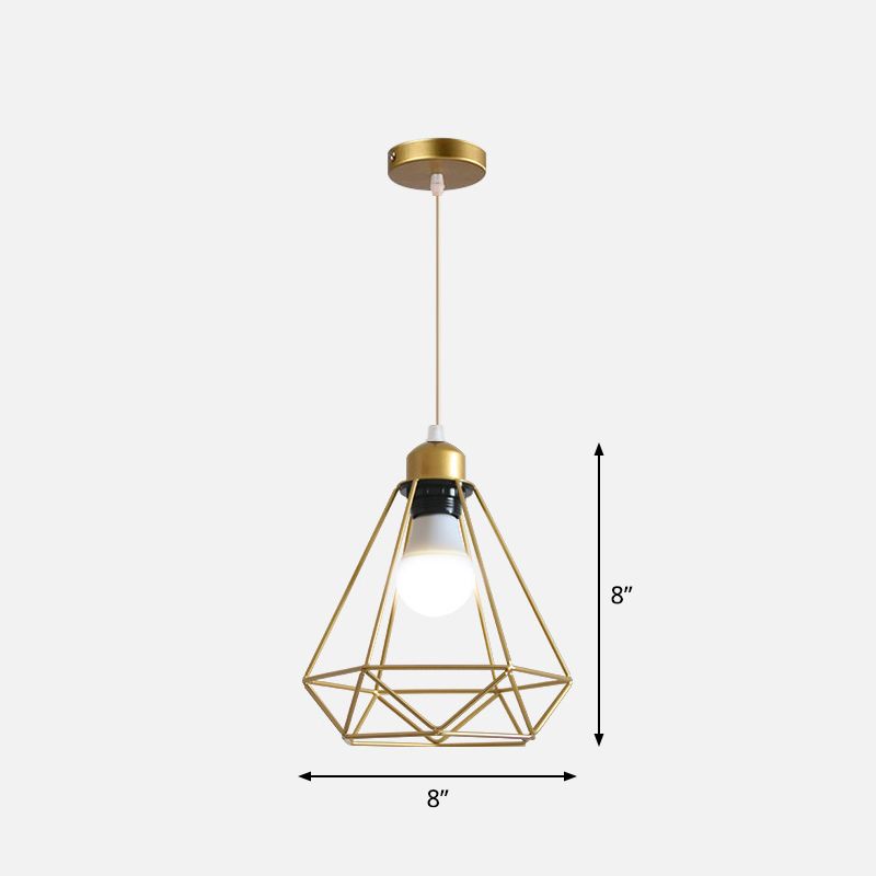 Metal Wire Cage Hanging Lamp Nordic Style Single Dining Room Ceiling Pendant Light in Gold
