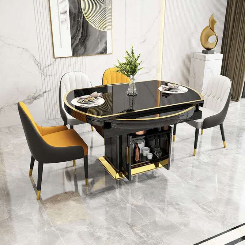 Glass Top Dining Table Modern Extendable Furniture with Pedestal Steel Base