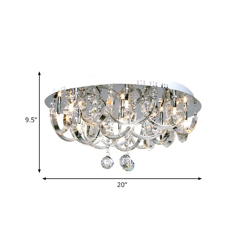 Luminaire encastré en cristal clair torsadé modernisme 8 têtes plafonnier de chambre à coucher