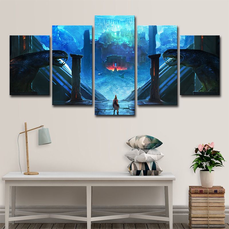 Assassins Creed Odyssey Wall Art Blue Kids Style Canvas Print for Teenage Bedroom