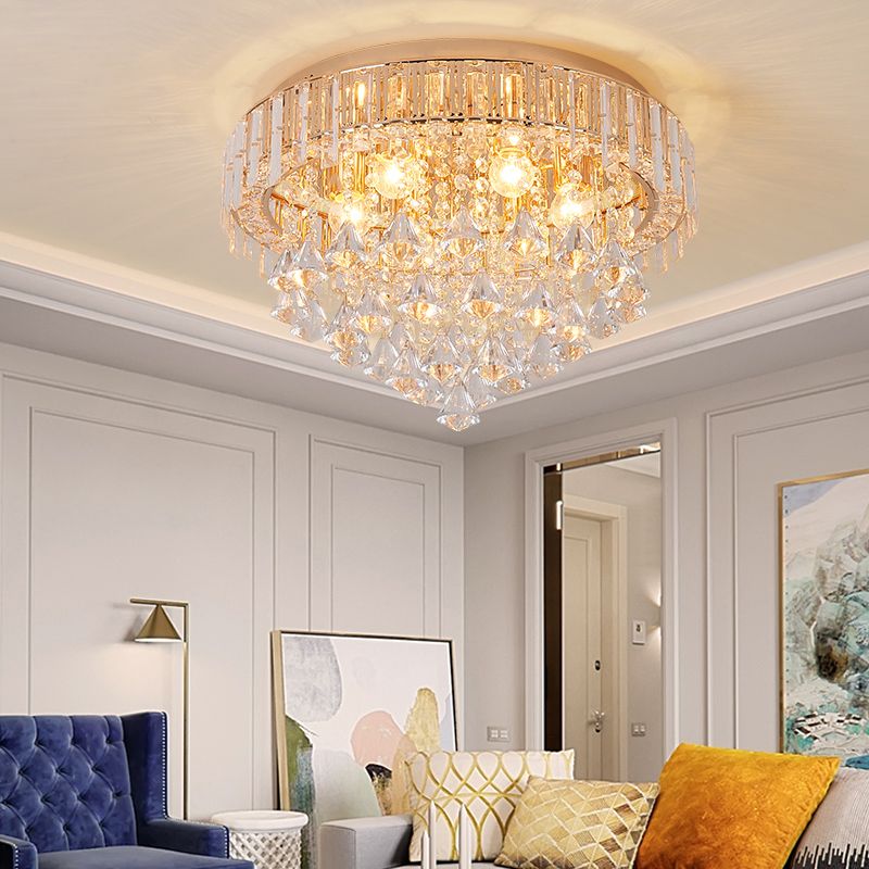 Teardrops Crystal Flush Lamp Contemporary 5 Lights Golden Ceiling Light Fixture for Living Room