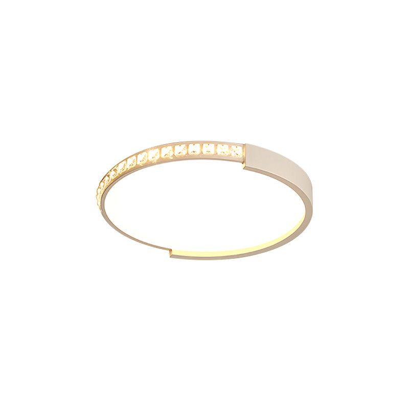 Inlaid Crystal Round Thin Flush Light Minimalism Bedroom LED Flush Mount Ceiling Light Fixture in White