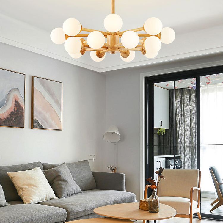Contemporary Globe Pendant Light Fixture Wood Hanging Pendant Light for Living Room
