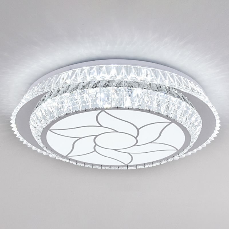 Plafonnier encastré moderne en cristal à LED rond pour chambre à coucher en acier inoxydable