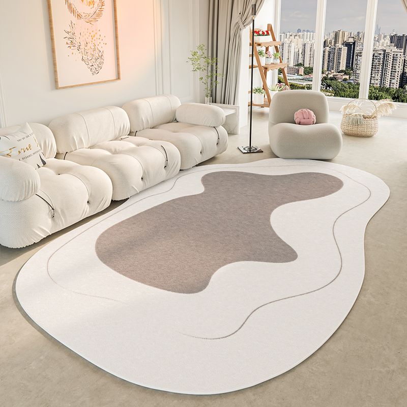 Tapis de zone décontractée beige tapis à ligne intérieure lavable pour le salon