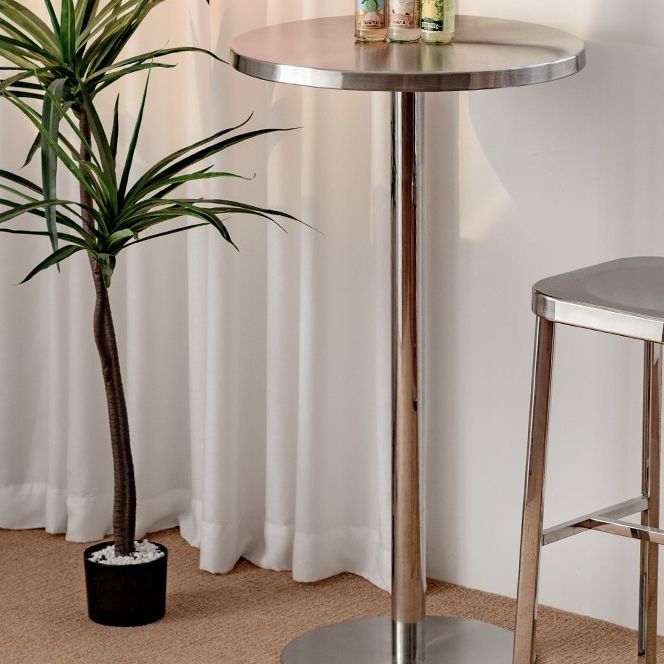 Metal Industrial Round Dining Table Steel Top Table with Pedestal Base