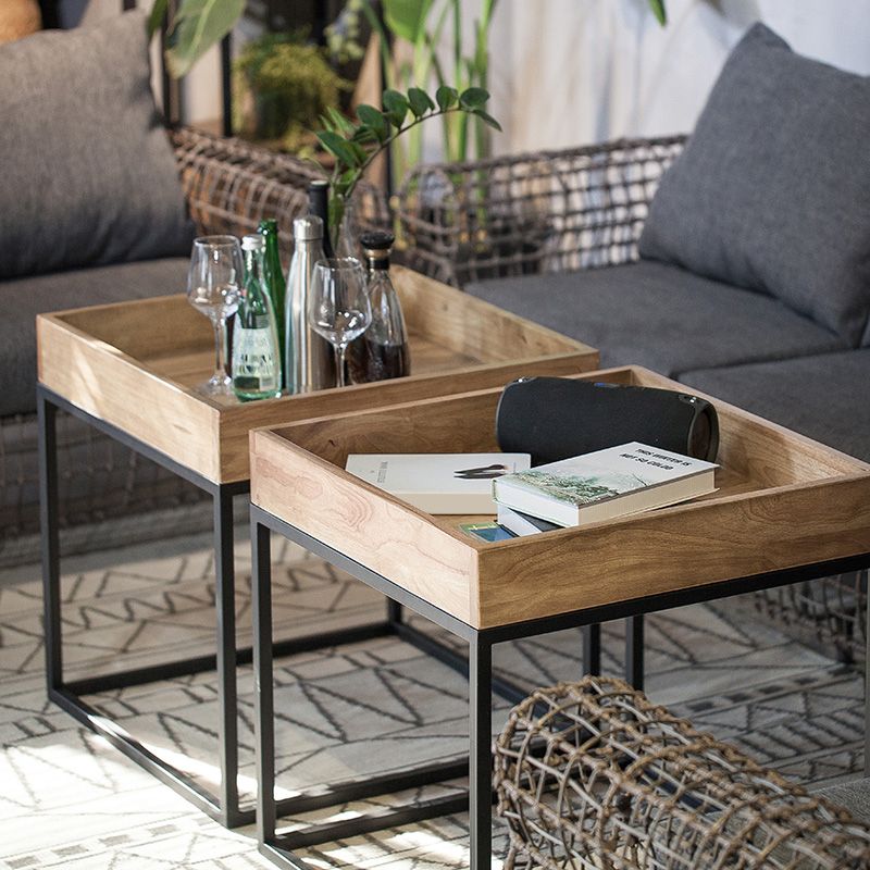 21.65" Tall Tray Top End Table Wood and Metal Frame Accent Side Table