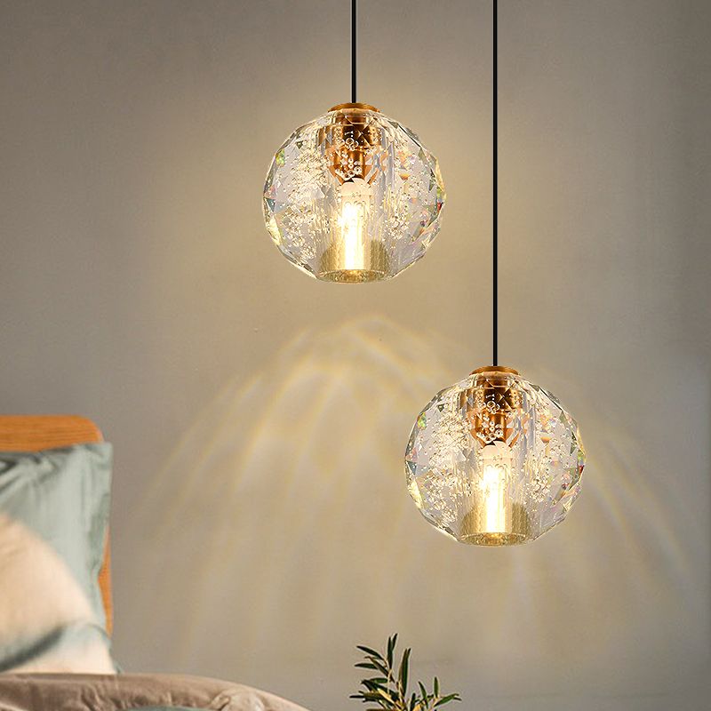 Simplicity Sphere Pendant Light Crystal Ball 1 Bulb Bedroom Suspended Lighting Fixture in Gold