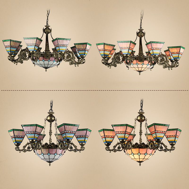 Costeo de techo de forma de bocina Candelera de vidrieras victoriana de estilo tiffany para hotel