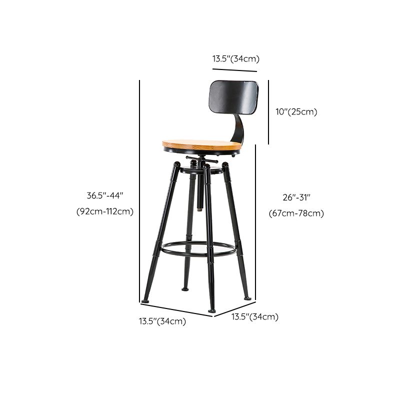 Solid Wood Counter Stool Industrial Adjustable Height Stool for Living Room