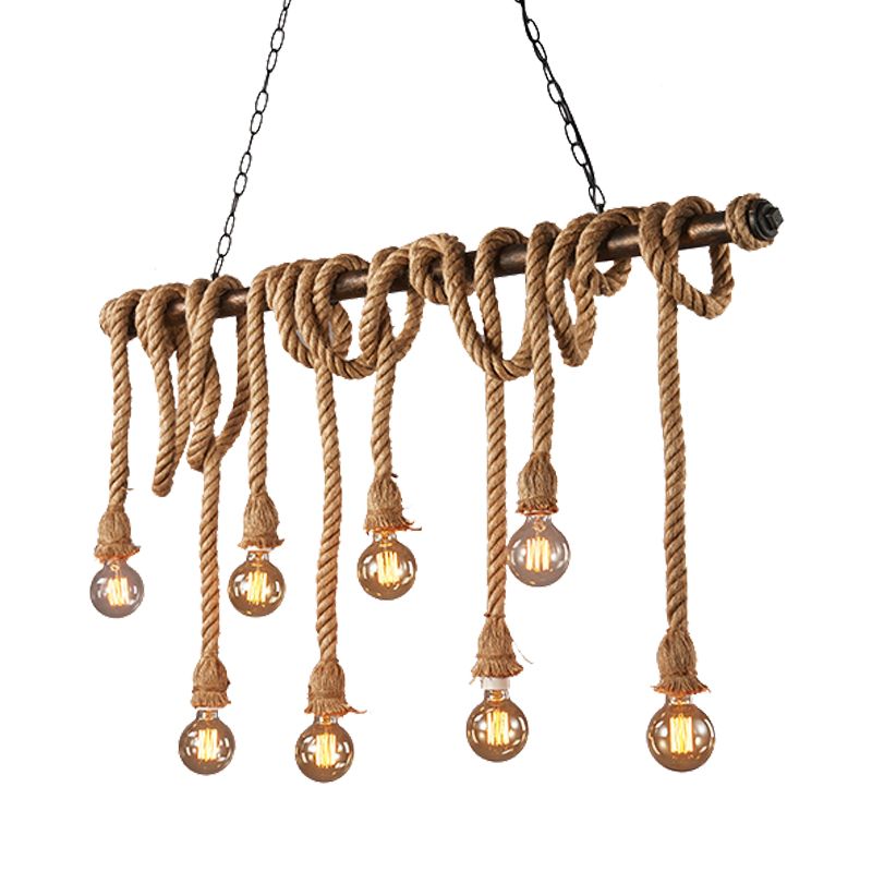 Verstelbaar touw blootgesteld eilandlicht retro industrieel 5/6-licht restaurant eiland plafondlicht in beige/lichtgeel