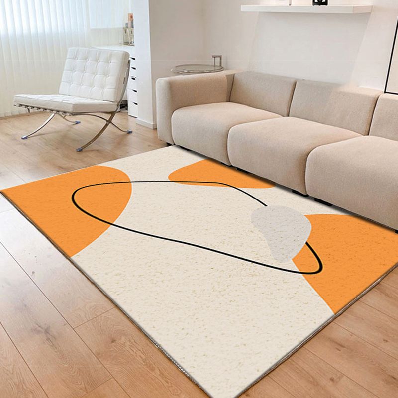 Beige Casual Rug Polyester Abstract Line Rug Washable Rug for Living Room