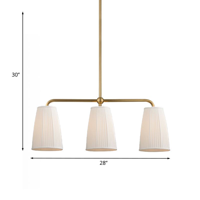 3/6 Bulbs Hanging Chandelier Rural Dress Shaped Pleated Fabric Pendant Ceiling Light in Gold over Dining Table