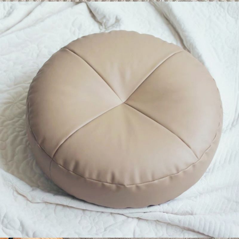 Modern Pouf Ottoman PU Leather Upholstered Tufted Solid Color Round Ottoman