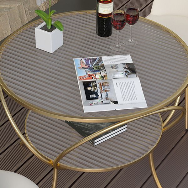 Round Shape Side Table Golden Farmhouse Style 2-Tier End Table