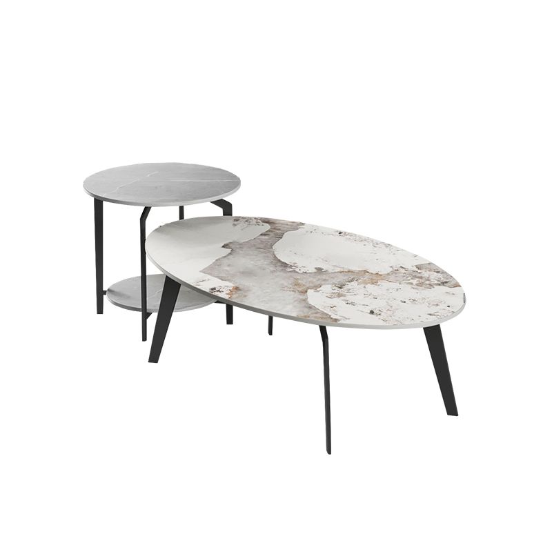 2 Nesting Slate Coffee Table Set Oval Coffee Table with Storage