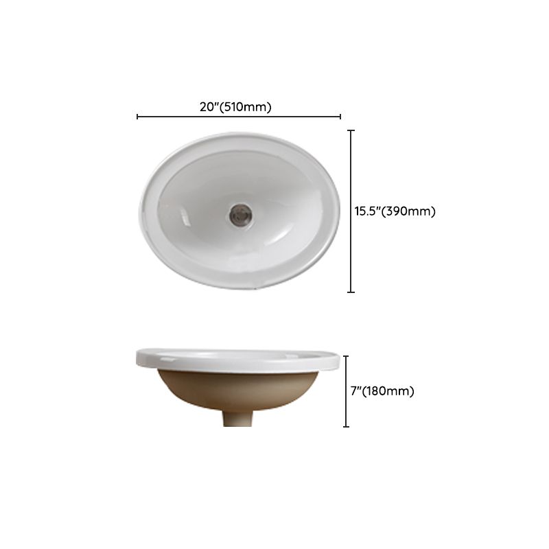 Traditional Drop-in Bathroom Sink Oval Porcelain with Overflow and Faucet Basin
