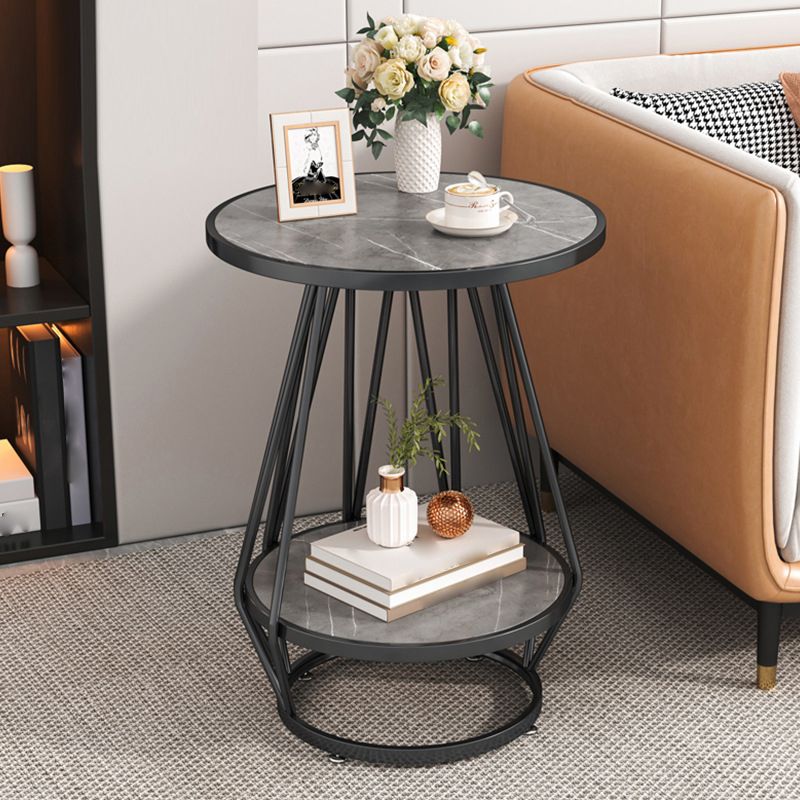 Modern Slate Round Side Table 19.69" W Metal Pedestal End Table with Shelf
