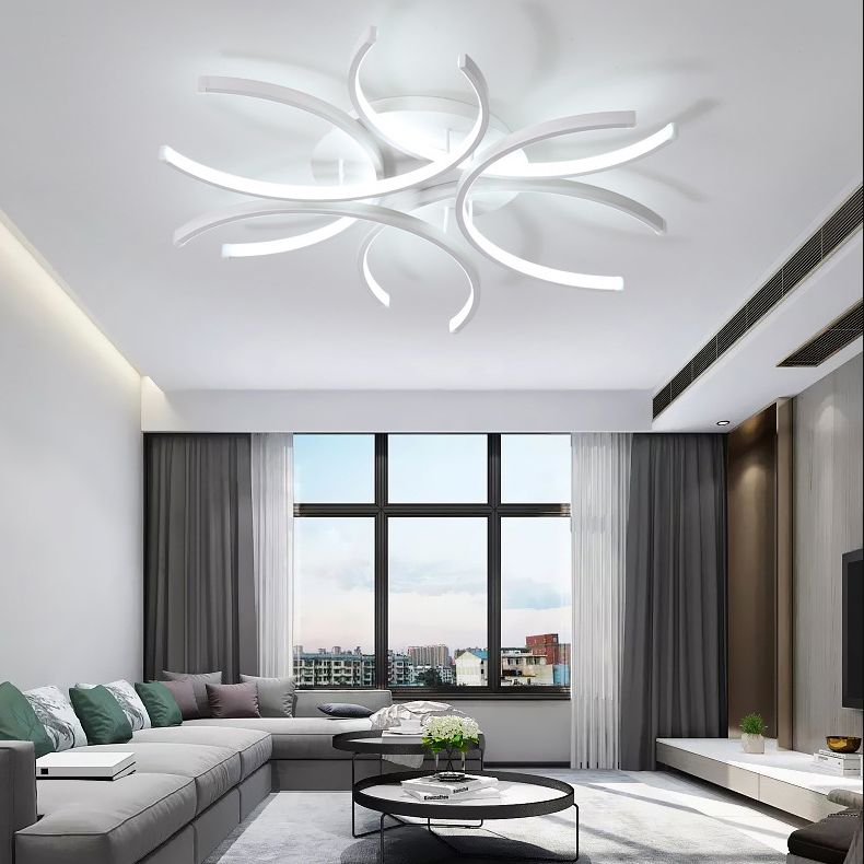 Plafonnier encastré à pétales blancs Lustre de plafond encastré en métal contemporain à LED