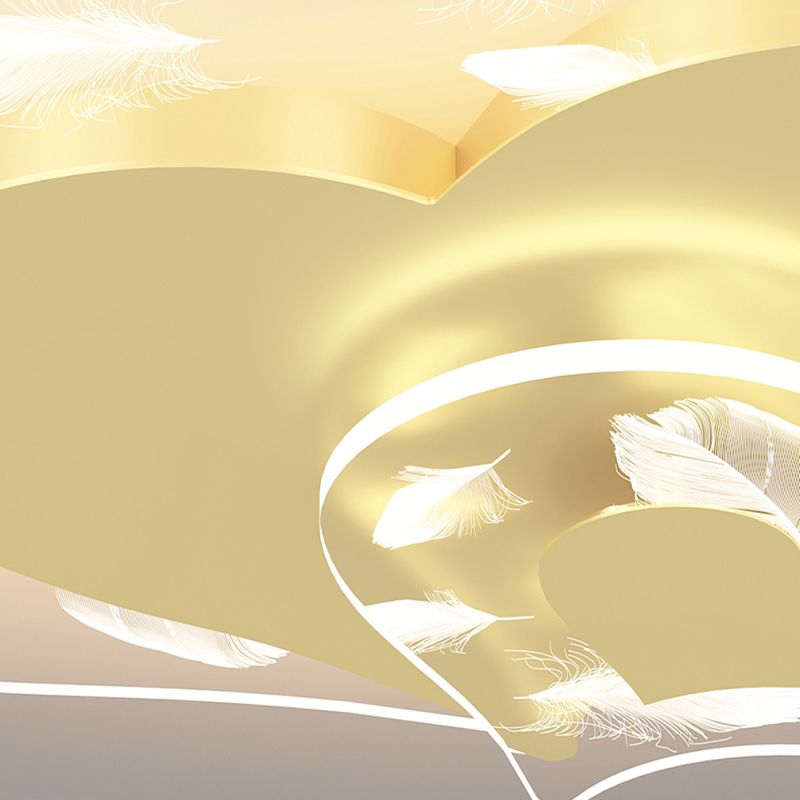 Acrylic Heart-Shaped LED Flush Mount in Modern Creative Style Iron Feather Ceiling Light for Bedroom