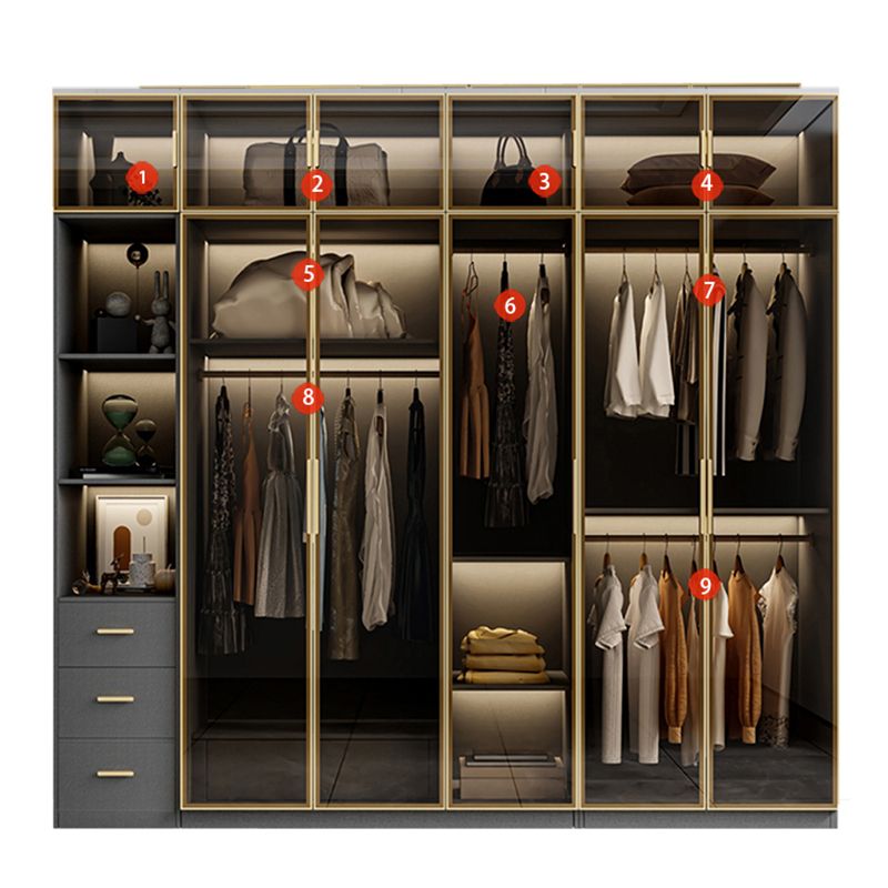 Glass and Wood Wardrobe Armoire Contemporary Wardrobe Closet