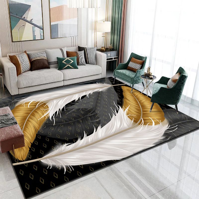 Gray Modern Rug Polyester Feather Rug Non-Slip Backing Rug for Drawing Room
