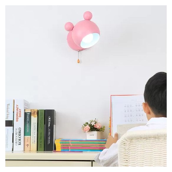 Macaron Mouse Wall Light with Pull Chain 1 Head Metal Sconce Light for Study Room